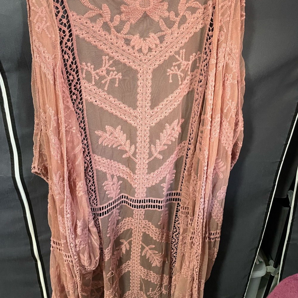 Boho Pink Lace Kimono